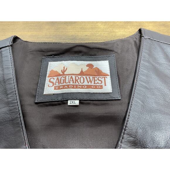 Saguaro West Trading Company Leather Vest Mens 2XL Brown Snap Western Cowboy - Picture 2 of 10